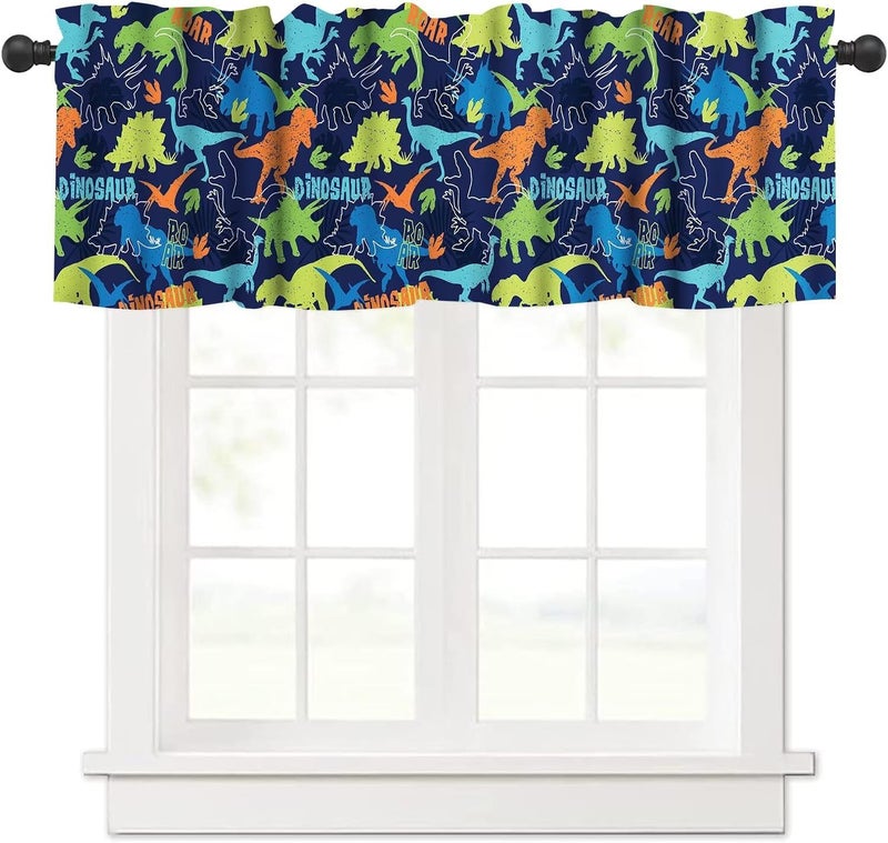 YSWOW Boys Dinosaur Valance Curtain for Kids Girls Nursery Playroom Room Decor Colorful Dino Art Printed Window Drapes W54xL18in Fabric 1 Panel - Image 1